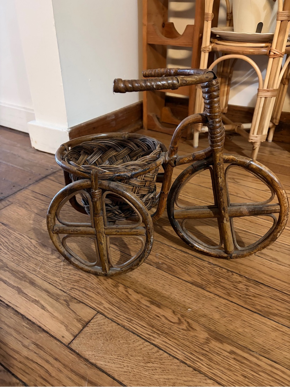 Woven Rattan Tricycle Planter - Brown